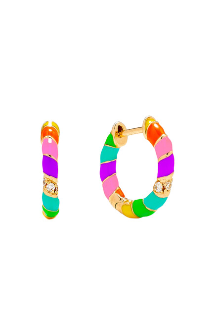 Mini Torsade Rainbow Hoop Earrings, 9k Yellow Gold with Enamel and Diamonds